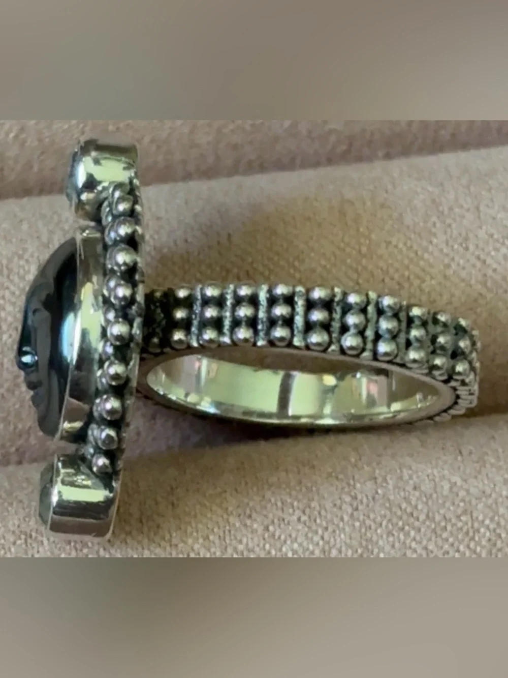 Vintage Signed Sajen Sterling Silver Hematite Moon Face Ring - Size 6
